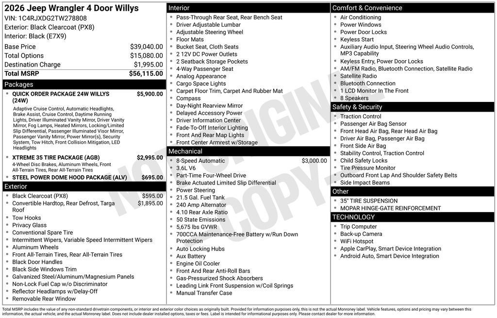 2026 Jeep Wrangler WRANGLER 4-DOOR WILLYS