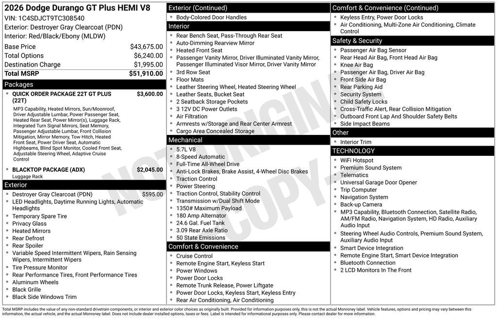 2026 Dodge Durango DURANGO GT PLUS AWD HEMI V8