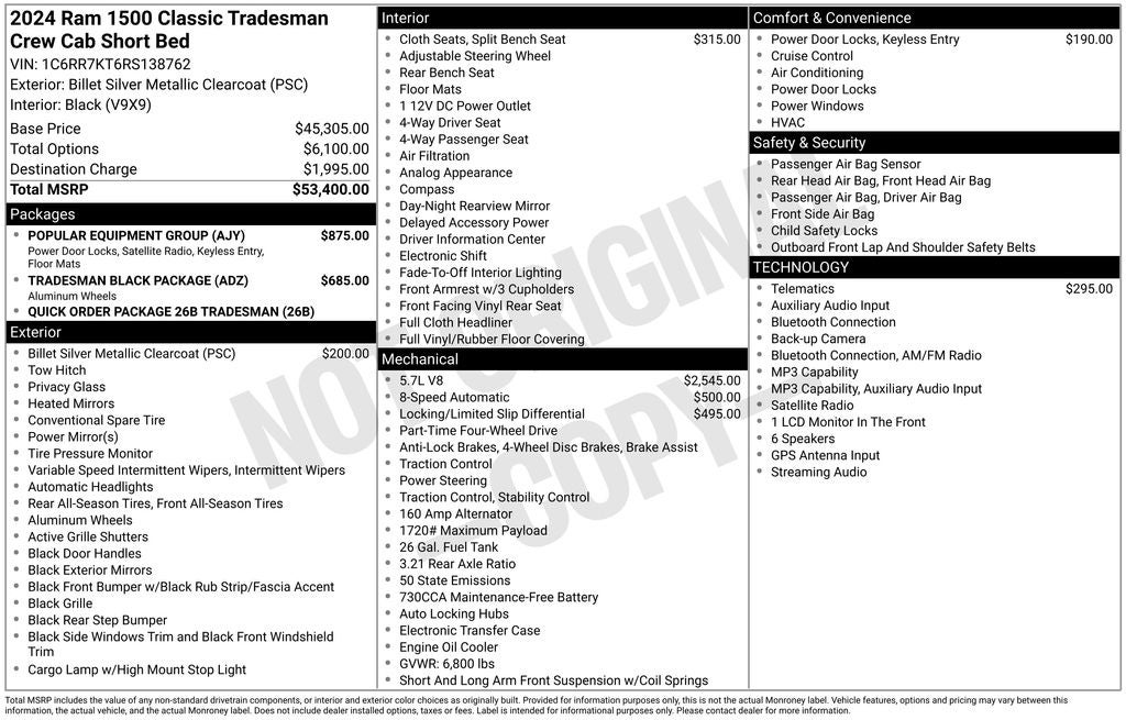 2024 RAM 1500 Classic Tradesman Crew Cab 4x4 5'7' Box