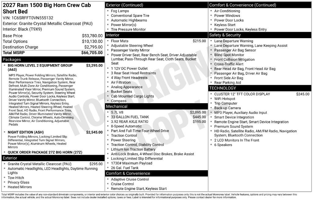 2027 RAM Ram 1500 RAM 1500 BIG HORN CREW CAB 4X4 5'7' BOX
