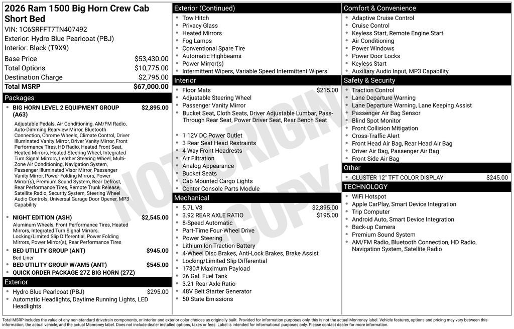 2026 RAM 1500 RAM 1500 BIG HORN CREW CAB 4X4 5'7' BOX