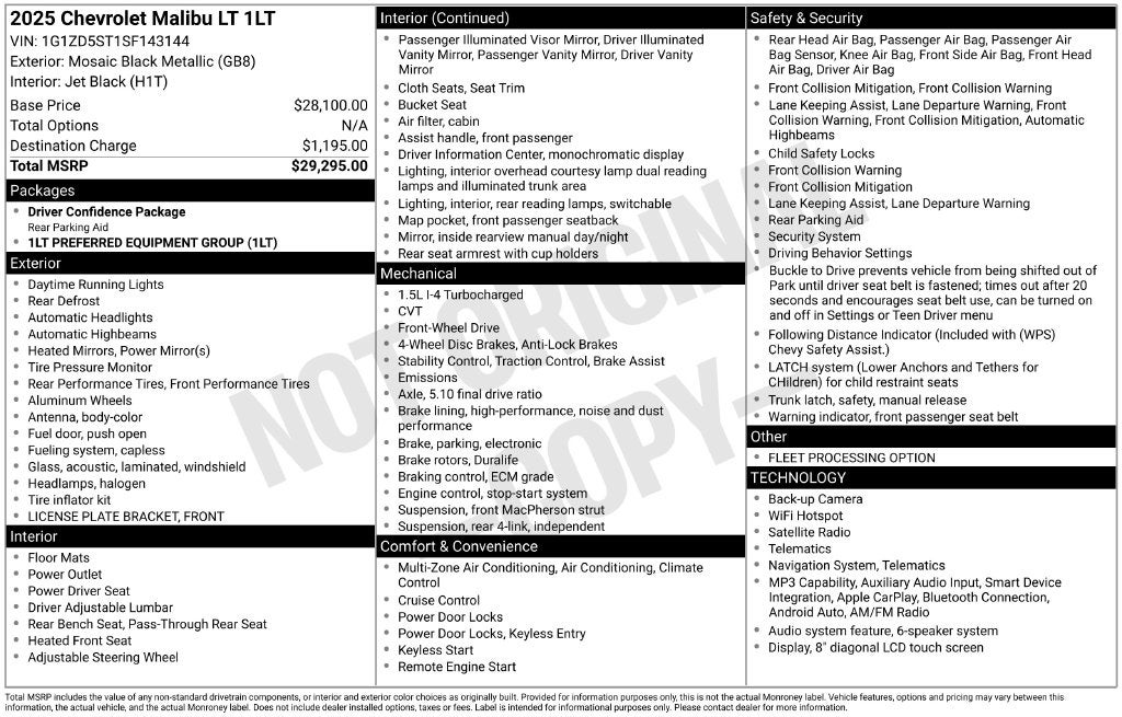 2025 Chevrolet Malibu FWD 1LT