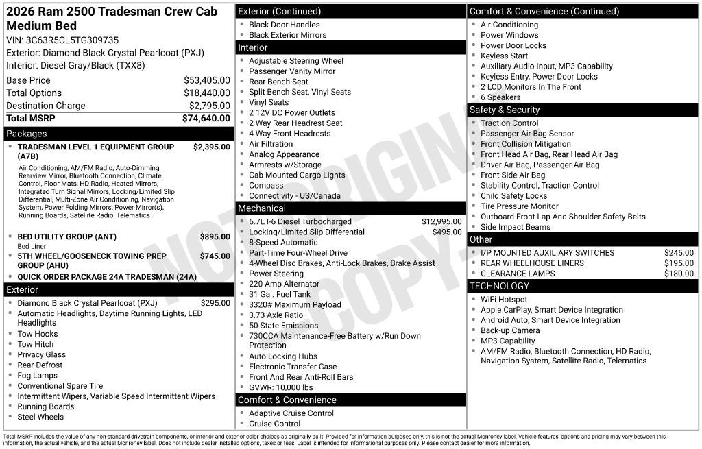 2026 RAM 2500 RAM 2500 TRADESMAN CREW CAB 4X4 6'4' BOX