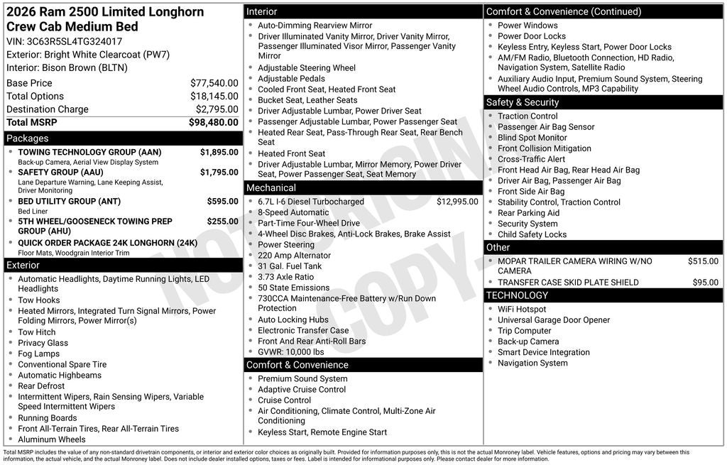 2026 RAM 2500 RAM 2500 LIMITED LONGHORN CREW CAB 4X4 6'4' BOX