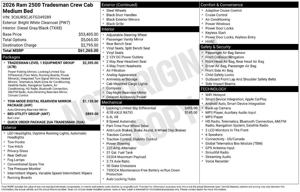 2026 RAM 2500 RAM 2500 TRADESMAN CREW CAB 4X4 6'4' BOX