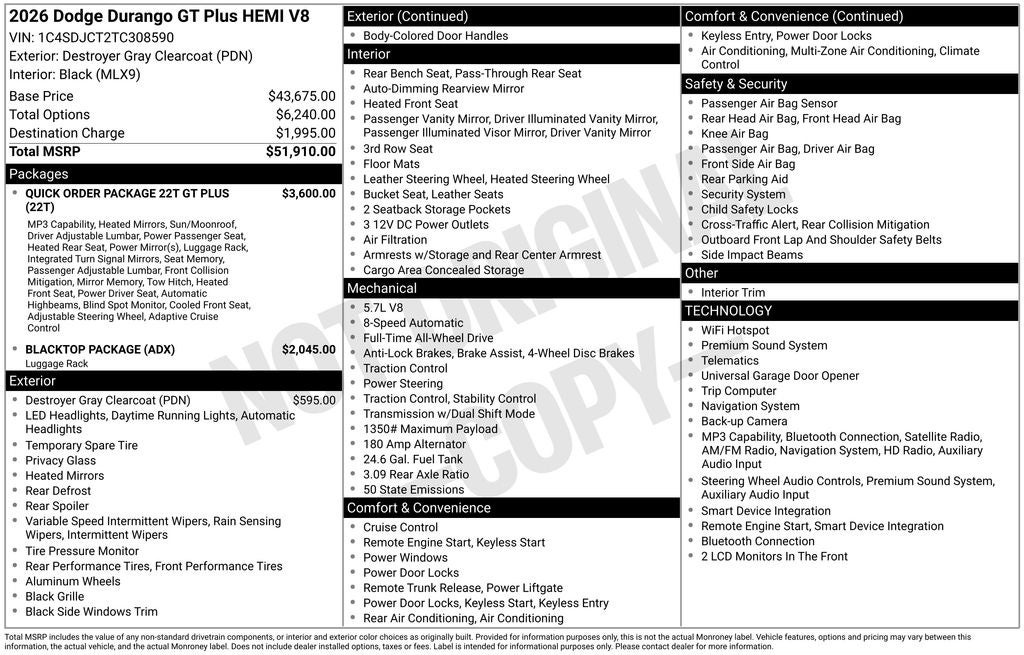 2026 Dodge Durango DURANGO GT PLUS AWD HEMI V8