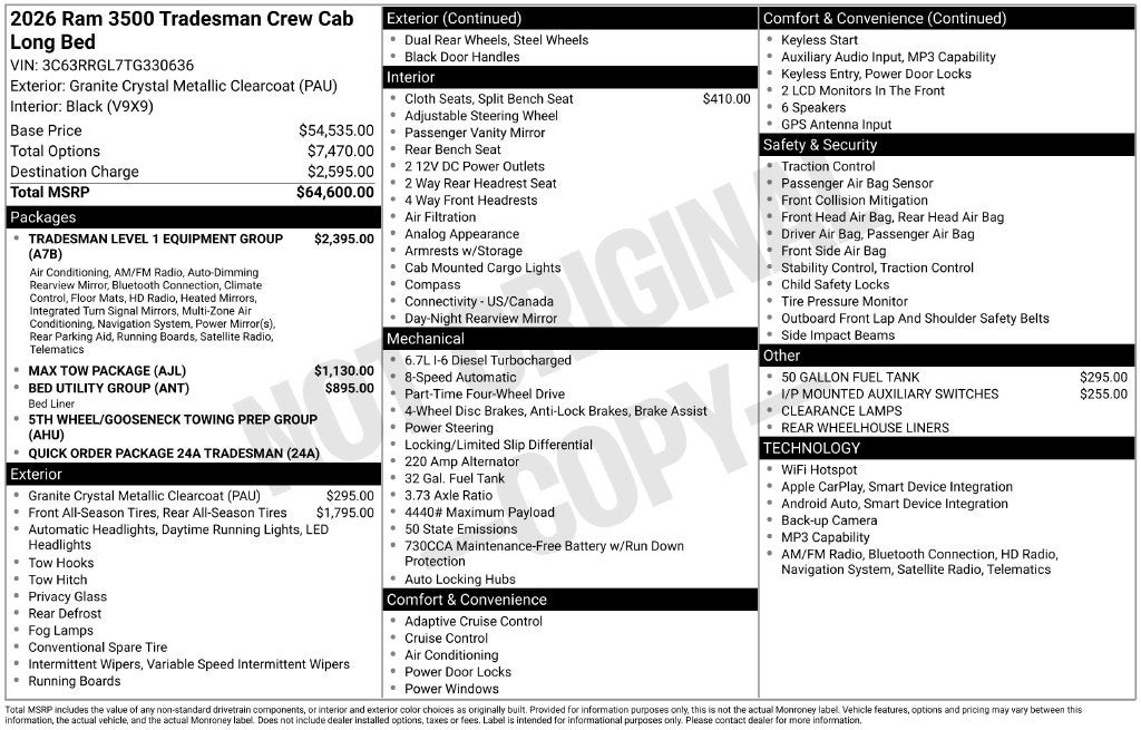 2026 RAM Ram 3500 RAM 3500 TRADESMAN CREW CAB 4X4 8' BOX