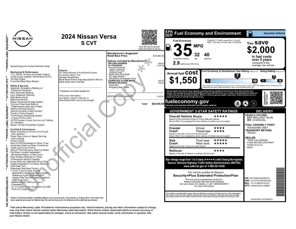 2024 Nissan Versa 1.6 S