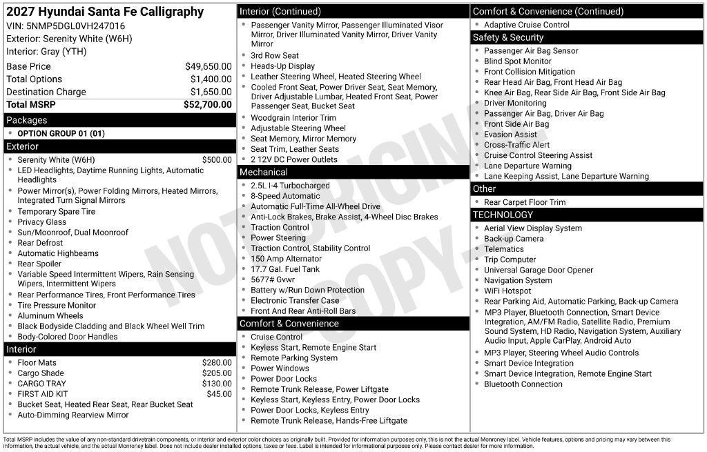 2027 Hyundai Santa Fe Calligraphy AWD