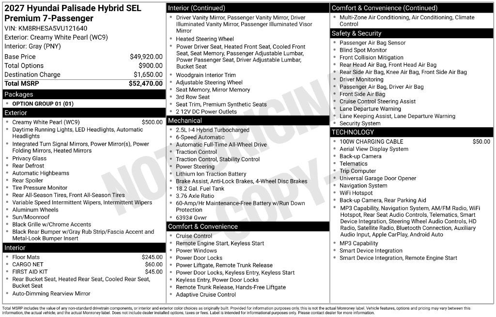 2027 Hyundai Palisade Hybrid SEL Premium 7P