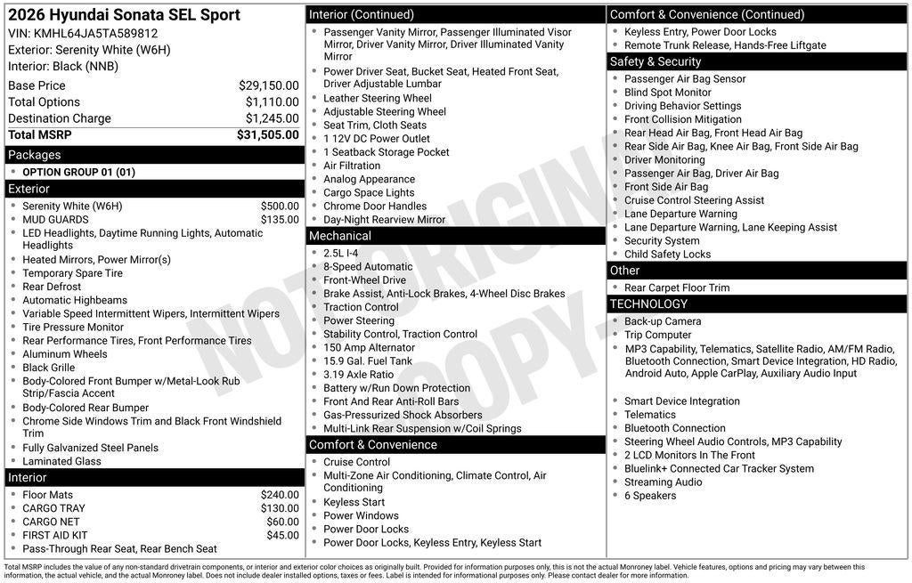 2026 Hyundai Sonata SEL Sport