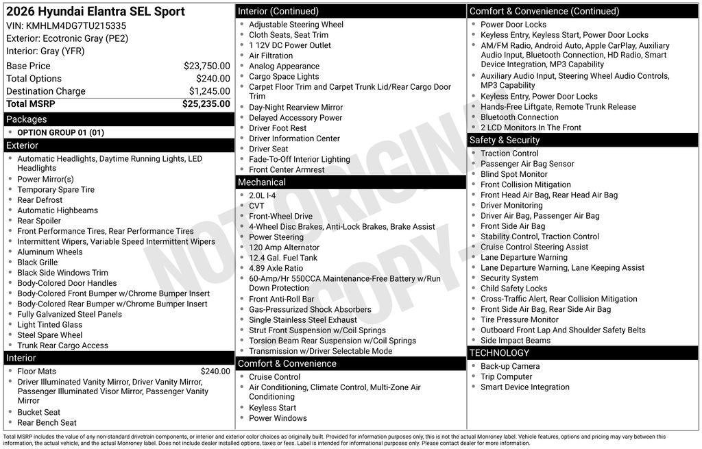 2026 Hyundai Elantra SEL Sport