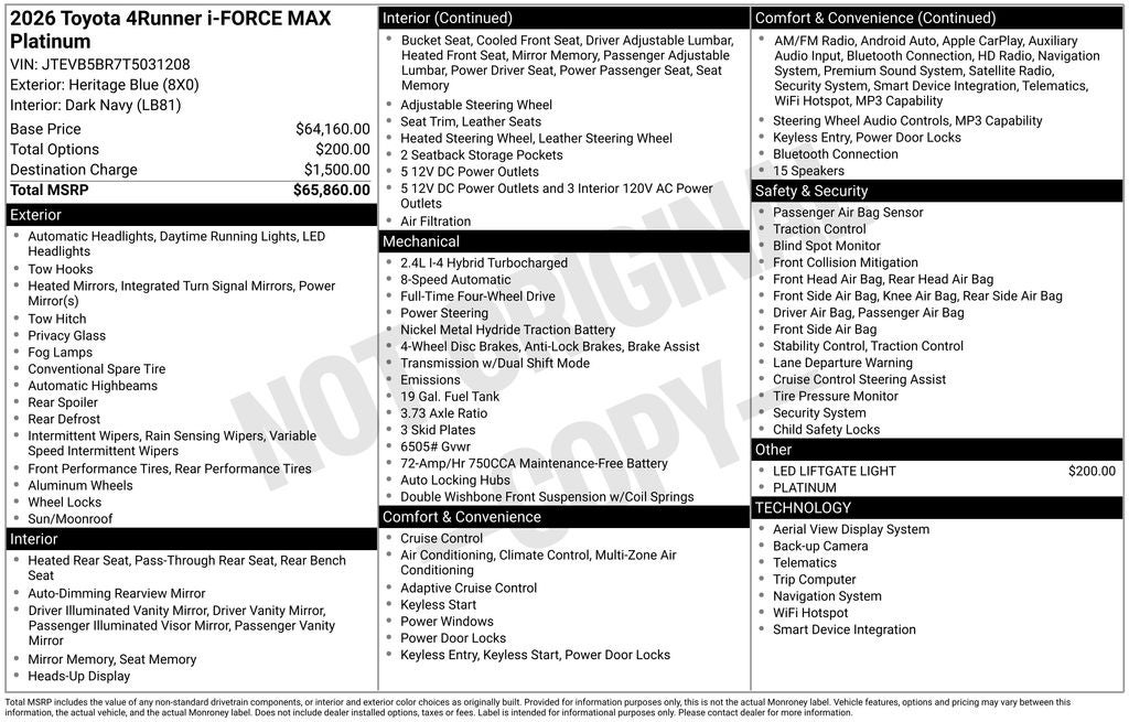 2026 Toyota 4Runner i-FORCE MAX Hybrid Platinum